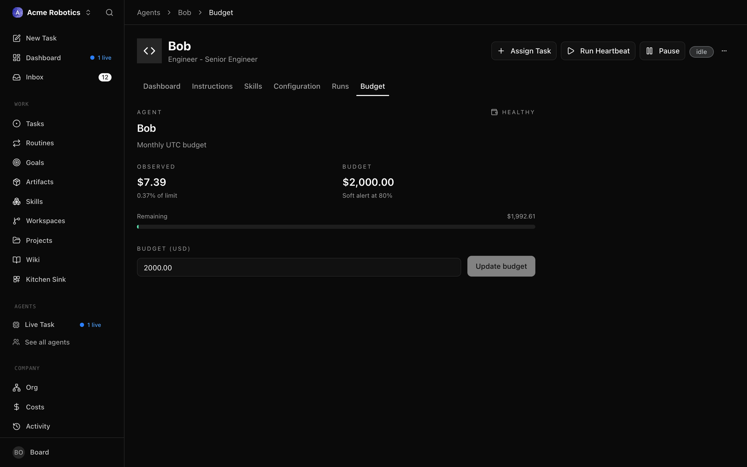 Budget tab